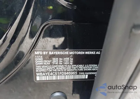 2015 BMW 740Li из США, поврежденный, VIN WBAYE4C51FD946965